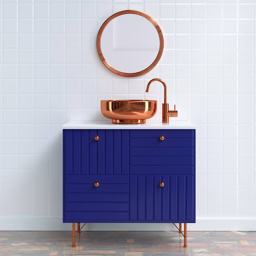 blue bathroom cabinet